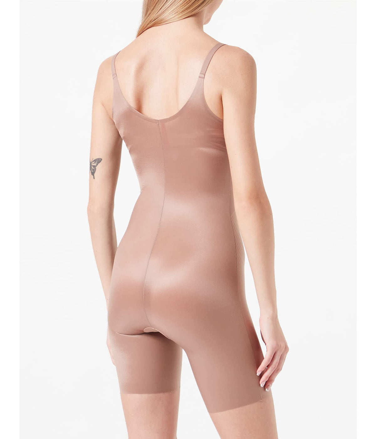 SPANX® Thinstincts 2.0 Open-Bust Midthigh Bodysuit for Women – Breathable and Contoured – Blended Fabric Open-Bust Midthigh Bodysuit Cafe Au Lait XL - Regular One Size