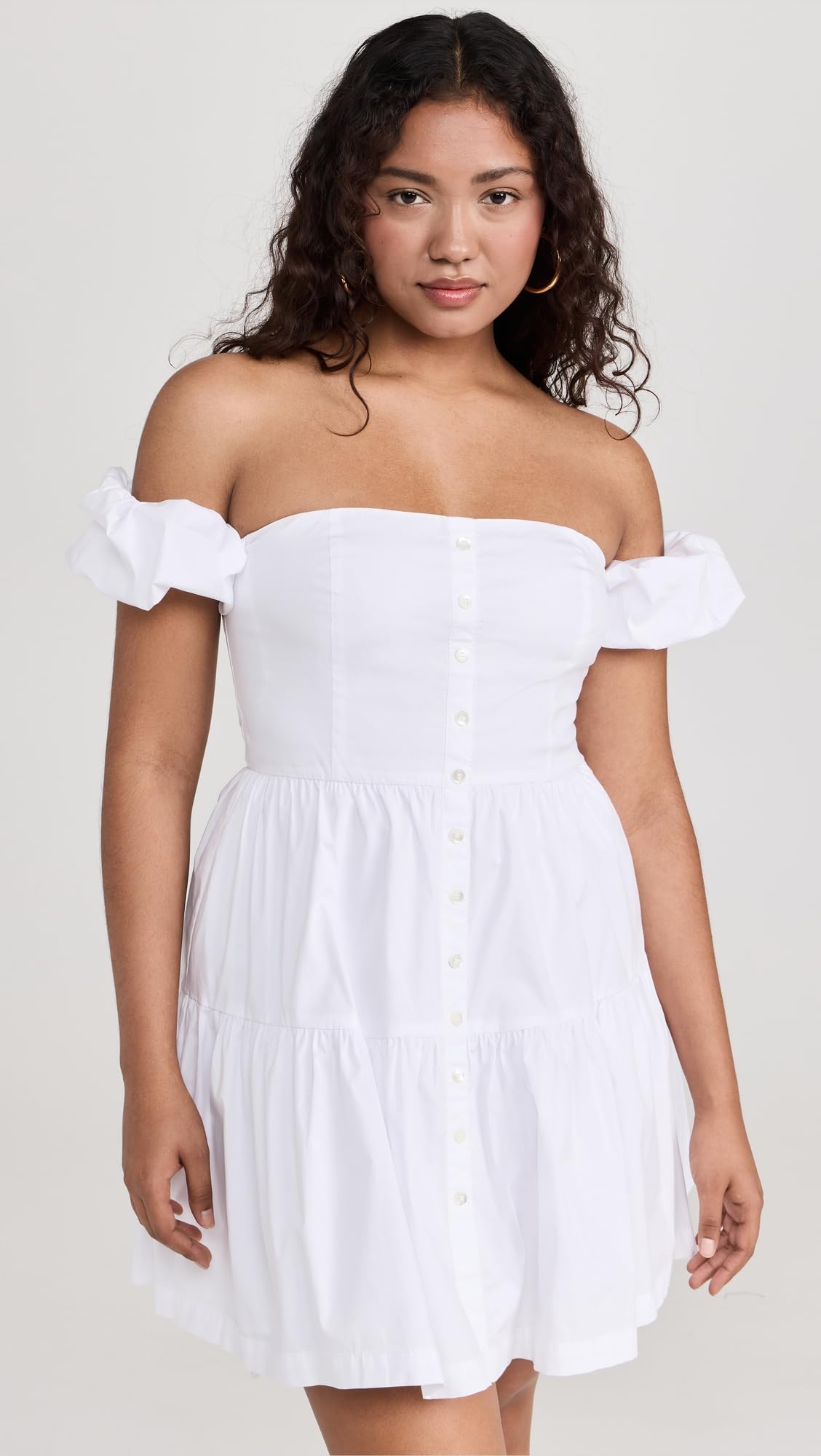 STAUD Women's Mini Elio Dress, White, 2