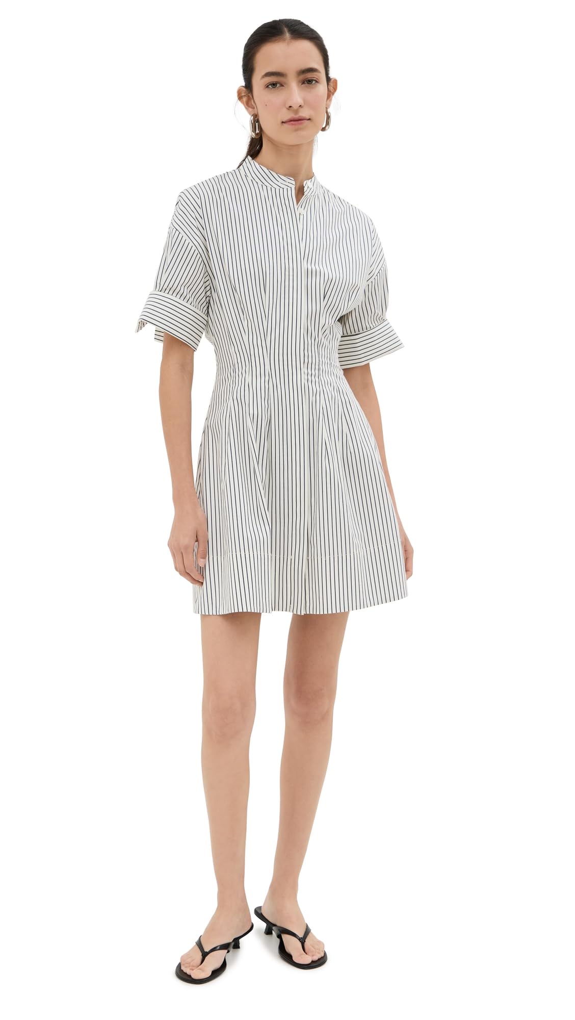STAUD Women's Mini Lorenza Dress, Ivory Micro Stripe, S
