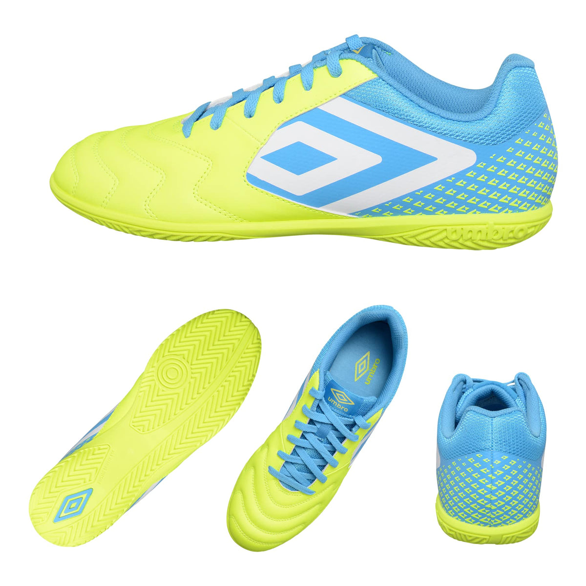 Umbro Men's Sala 5 IC Indoor Soccer Shoe, Yellow/Whie/Blue, 9