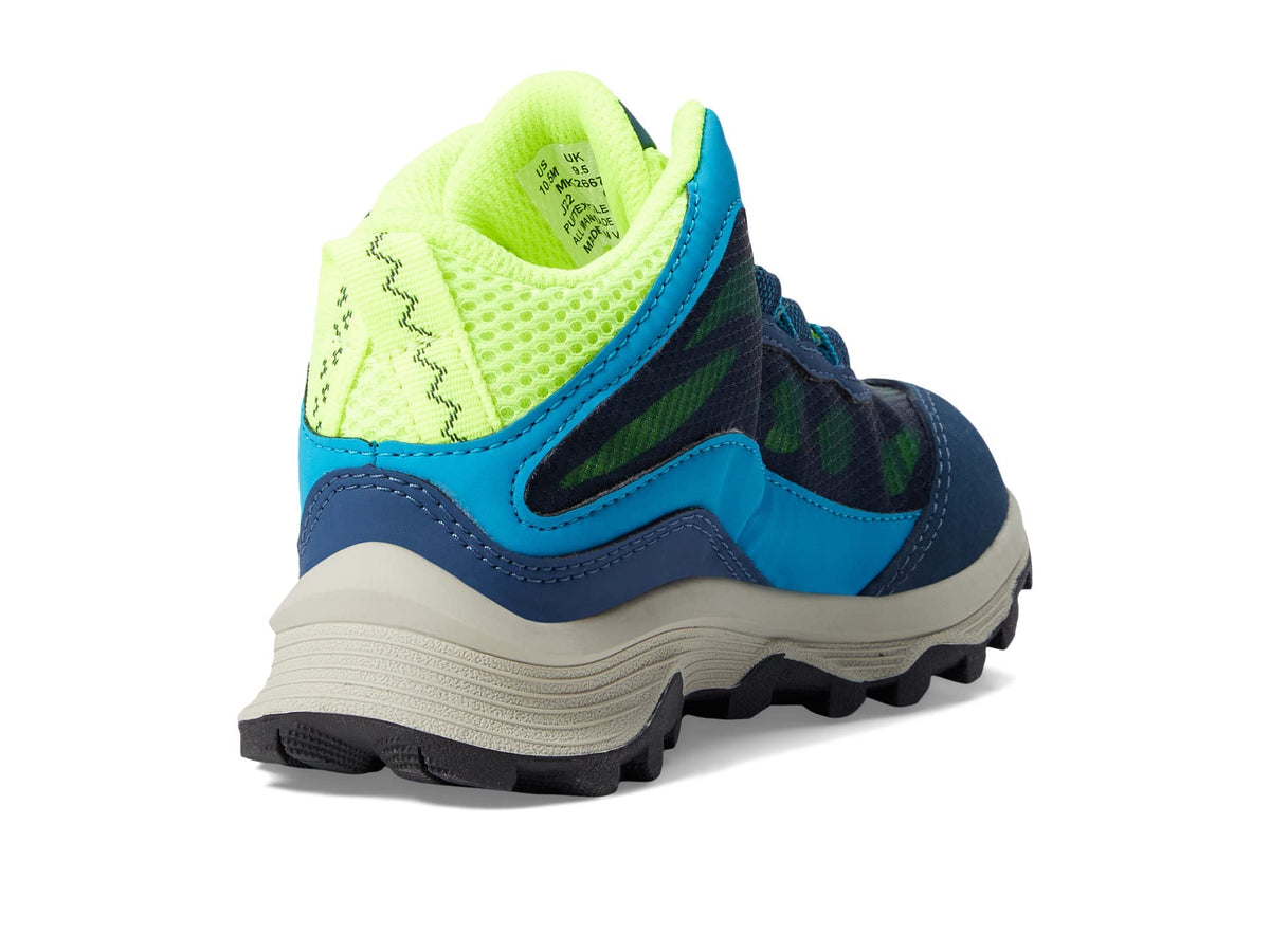 Merrell Moab Speed Mid Waterproof Hiking Boot, Navy/HI VIZ, 2.5 Wide US Unisex Big_Kid