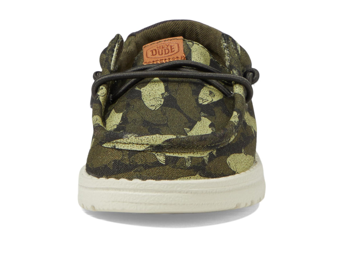 HEYDUDE Boy's Wally-T Fish Camo Olive Size 6 | Youth's Shoes | Youth Slip-on Loafers | Comfortable & Light-Weight