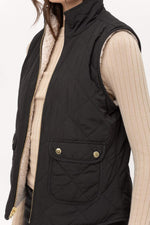 TOP LEGGING TL Women's Casual Sherpa Fur Vest - Winter Warm Fleece Collar Zip Up Jacket 001_Black L