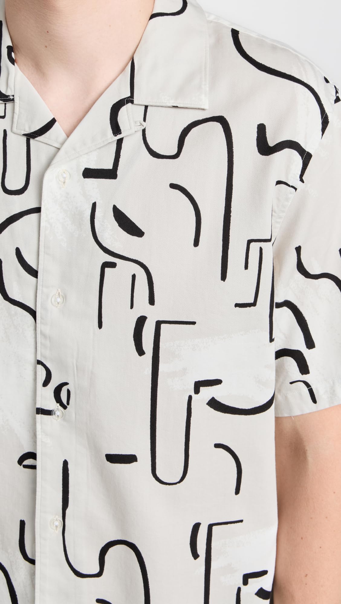 Club Monaco Men's Short Sleeve Camp Collar Artisan Print Shirt, Tan/Tan, XXL