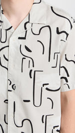 Club Monaco Men's Short Sleeve Camp Collar Artisan Print Shirt, Tan/Tan, XXL