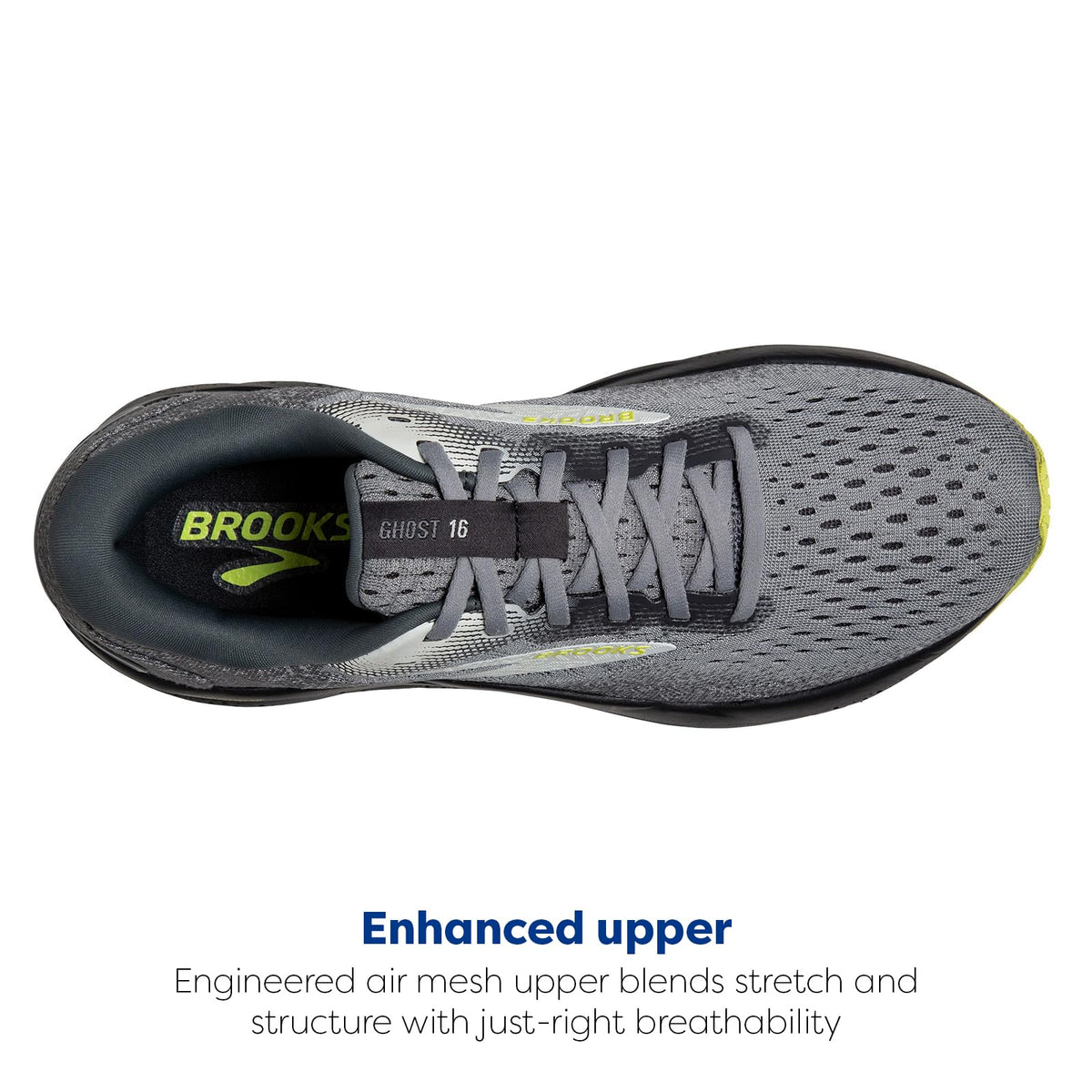 Brooks Men’s Ghost 16 Neutral Running Shoe - Primer/Grey/Lime - 15 Wide