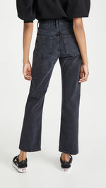 AGOLDE Women's Lana Mid Rise Straight Jeans, Disorder, Black, 24