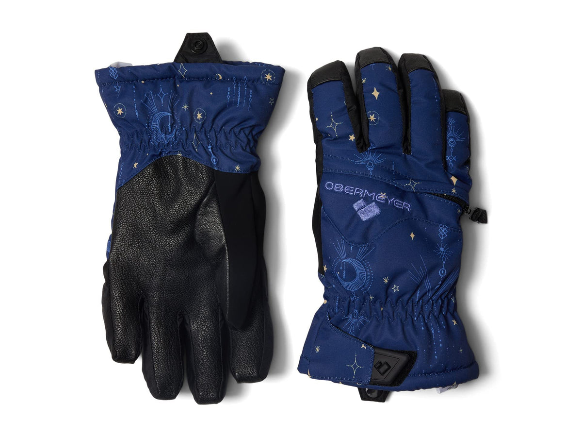 Obermeyer Kids Lava Gloves For Little Kids and Big Kids - Hook and Loop Closure With Heater Pacl Pocket, Warm and Cozy Gloves My Moon & Stars XL (13-14 yrs) One Size