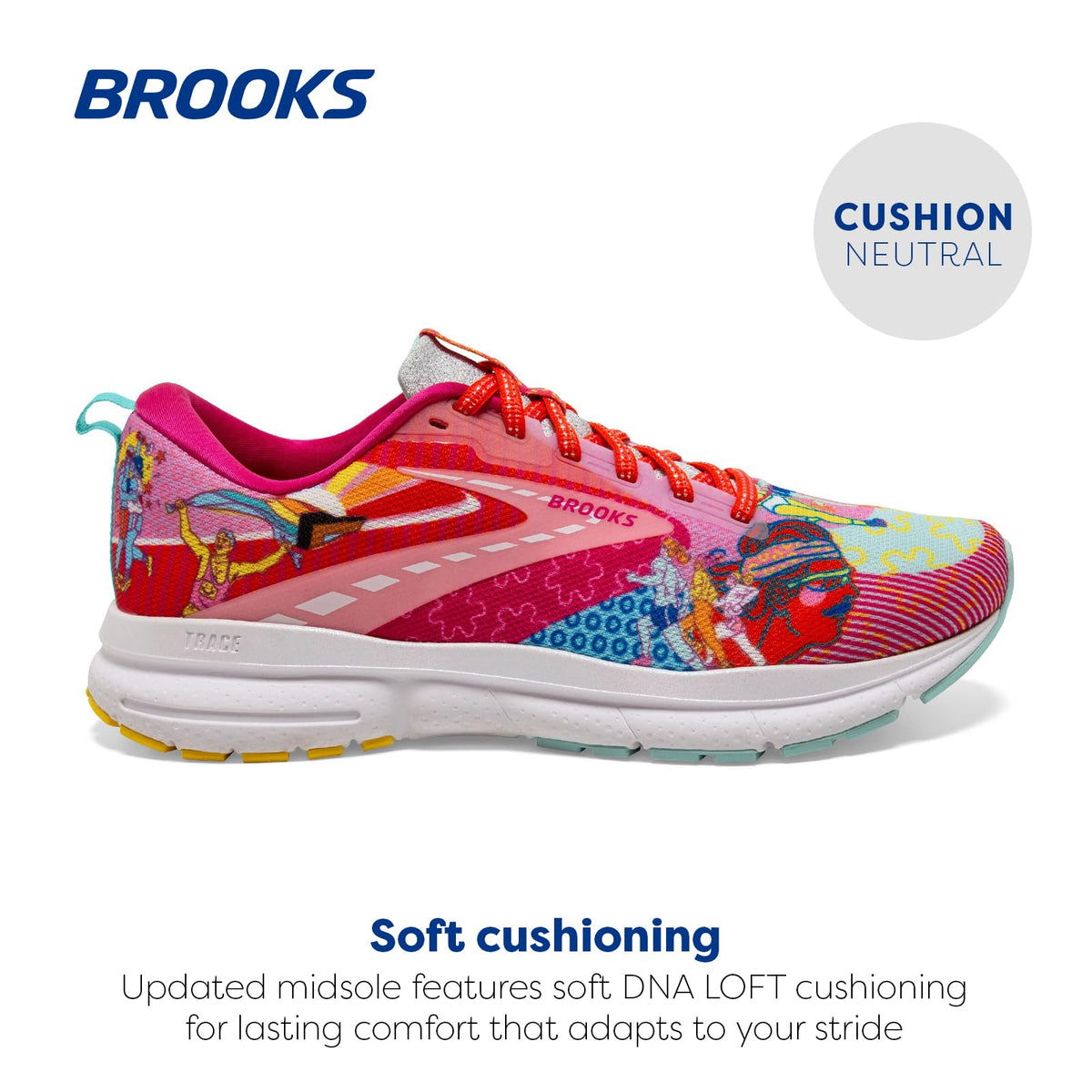 Brooks Women’s Trace 3 Neutral Running Shoe - Pink/Blue/Yellow - 6 Medium