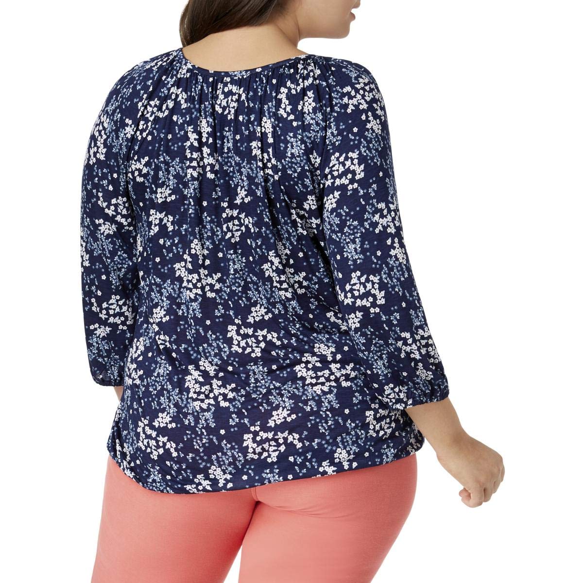 Michael Michael Kors Womens Plus Floral Blouson Pullover Top Navy 2X