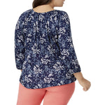 Michael Michael Kors Womens Plus Floral Blouson Pullover Top Navy 2X