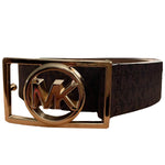 Michael Kors Women's Rectangle MK Gold Tone Buckle Belt, Black, Large