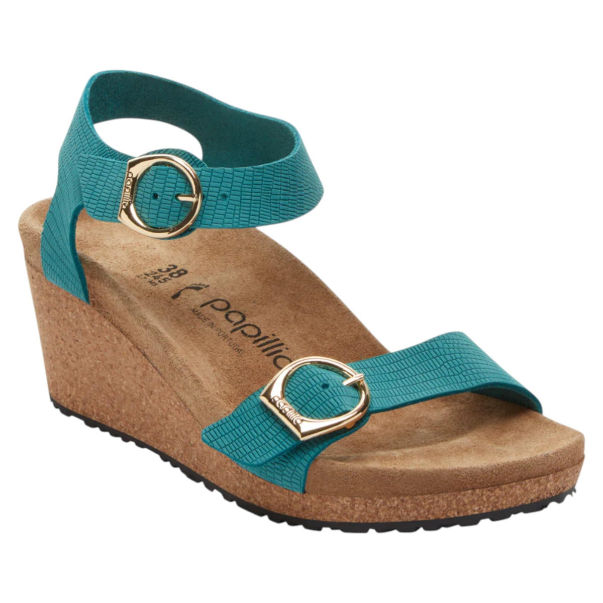 Birkenstock Papillio Soley Wedge Sandals (Embossed Biscay Bay, US Footwear Size System, Adult, Women, Numeric Range, Narrow, 9, 9.5)