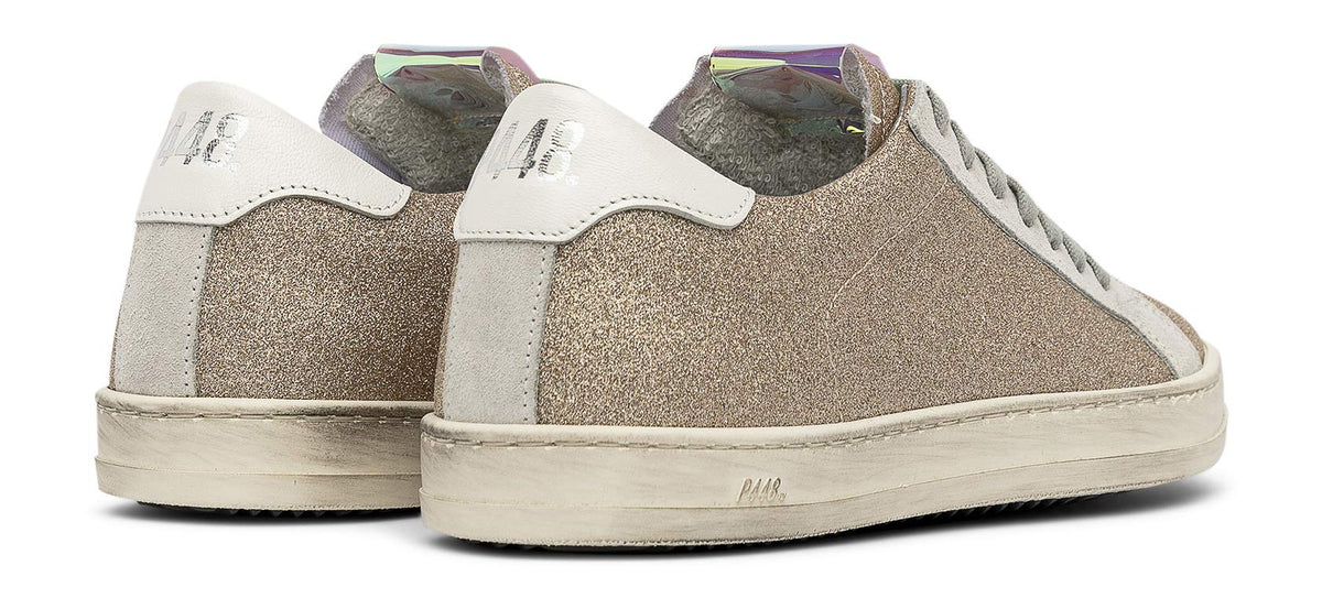 P448 Women's John Platinum Glitter Leather Low-Top Italian Sneaker