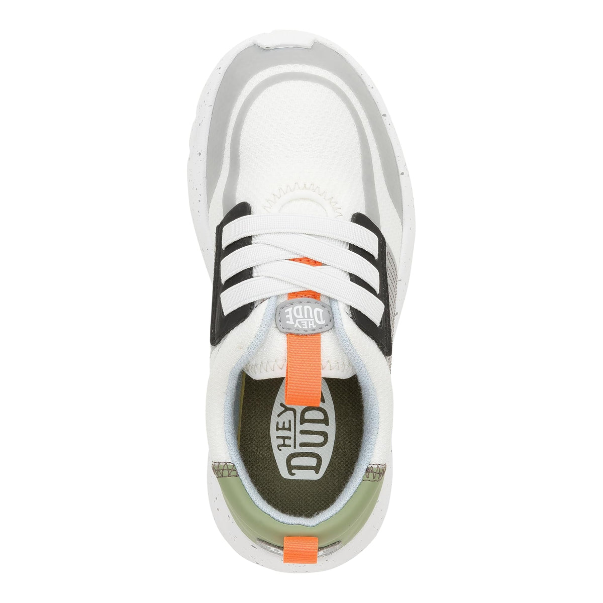 HEYDUDE Men's Kid Sirocco Play Colorblock (Little Kid/Big Kid), White/Grey/Olive, 2 Medium