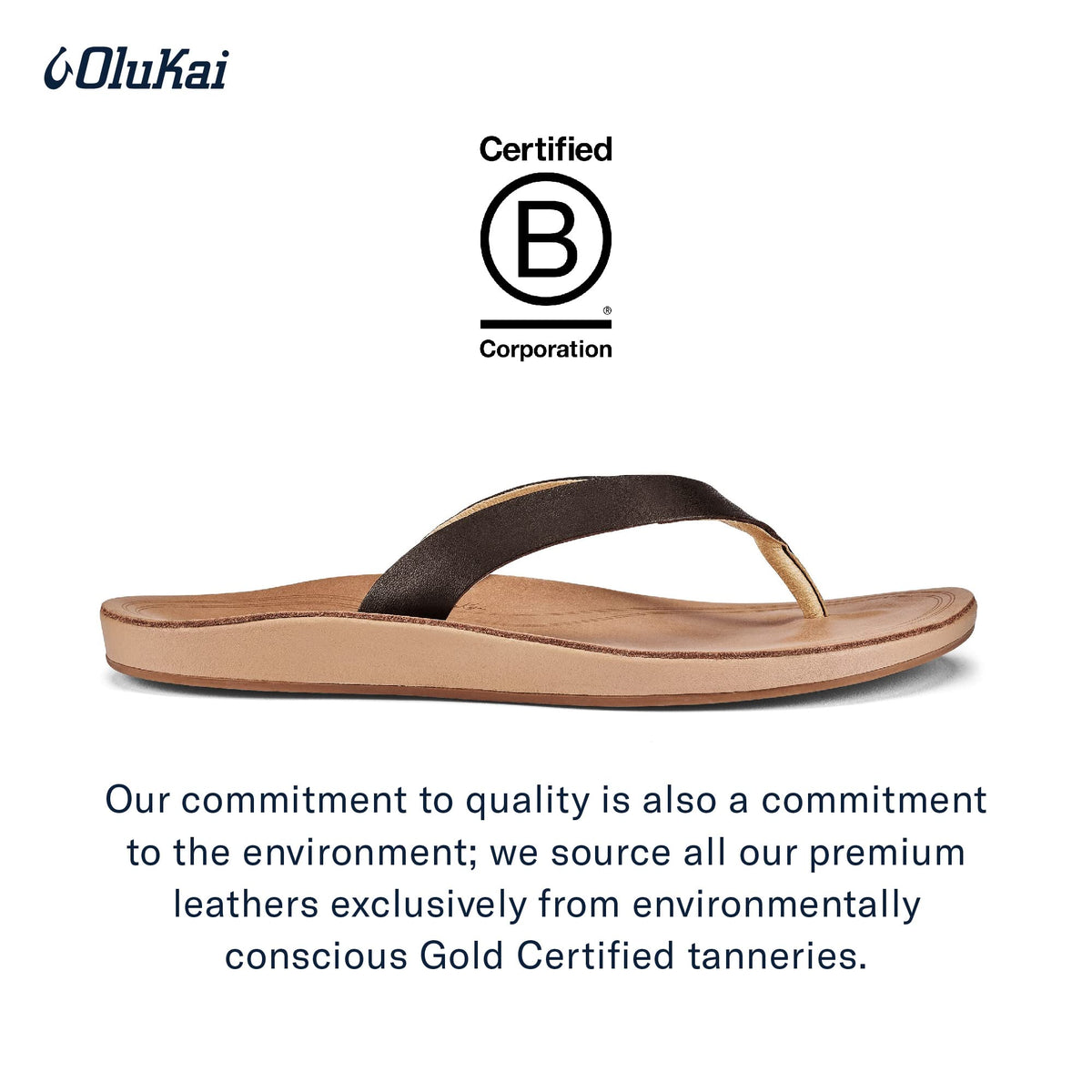 OLUKAI Nonohe Women's Beach Sandal, Premium Full-Grain Leather Flip-Flops, All-Day Support & Breathable Lining, Wet Grip Sole & Easy Slip-On Design 9 Dk Java/Golden Sand