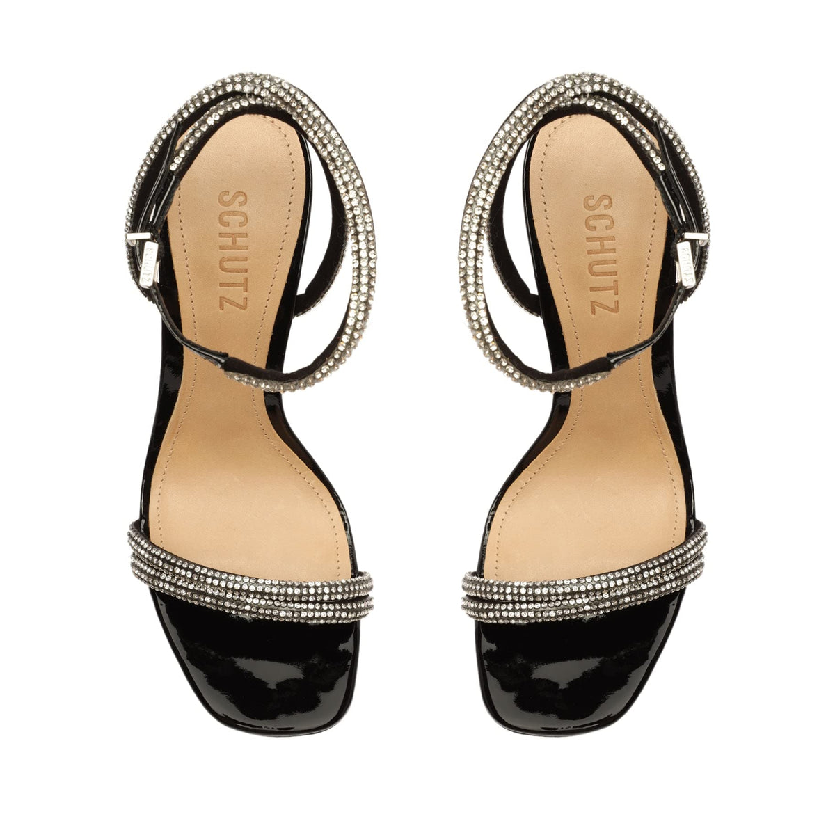 SCHUTZ Womens Altina Glam Buckle Leather Heels Black 6 Medium (B,M)