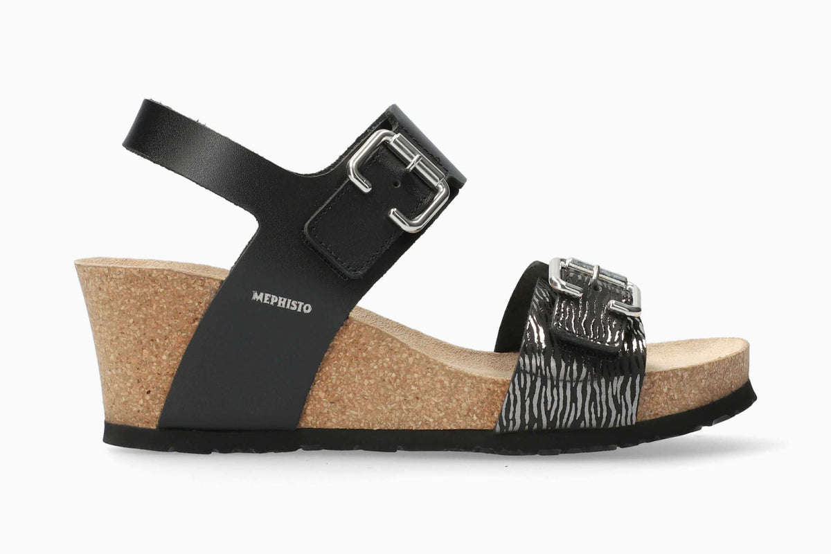 Mephisto Women's Wedge Sandal, Black, 8
