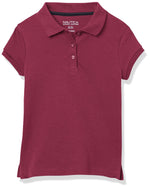 Nautica Girls' School Uniform Short Sleeve Polo Shirt, Button Closure, Soft Pique Fabric, Burgundy, 12-14