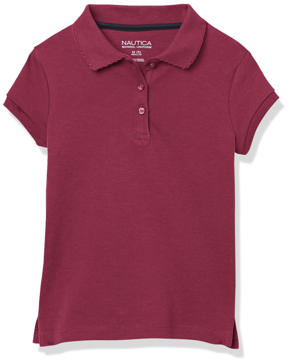 Nautica Girls' School Uniform Short Sleeve Polo Shirt, Button Closure, Soft Pique Fabric, Burgundy, 7