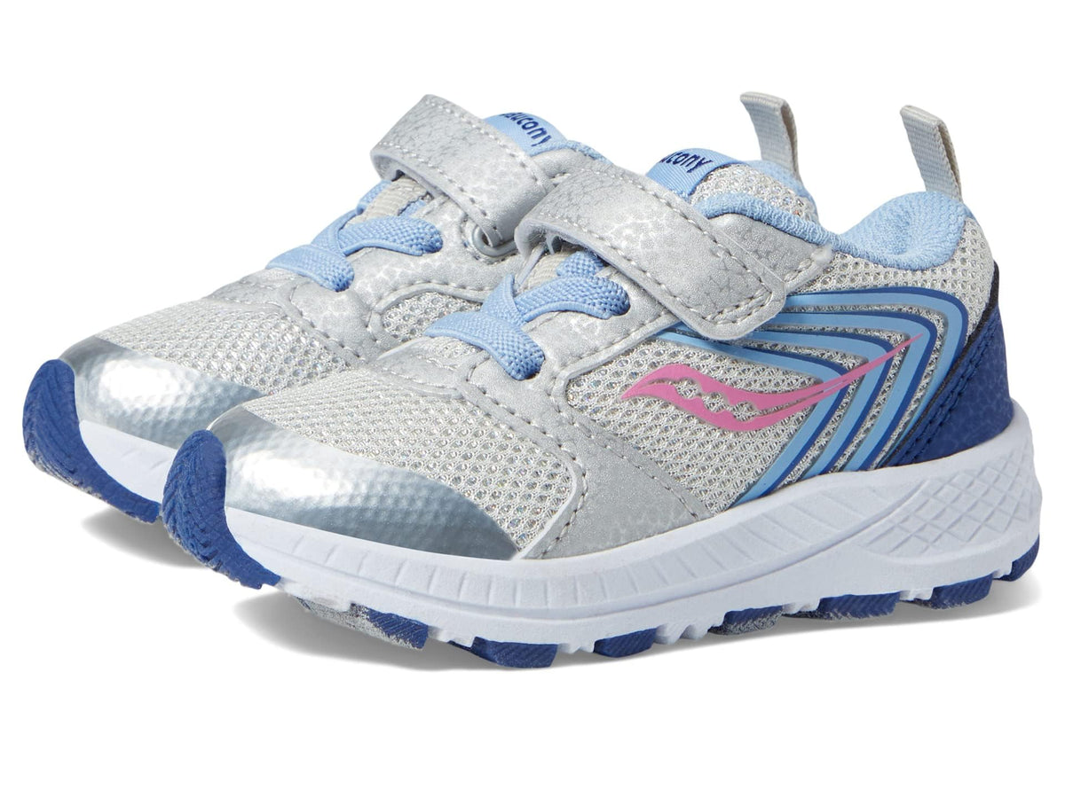 Saucony Wind FST Jr Sneaker, Silver/Blue/Pink, 8 US Unisex Little Kid