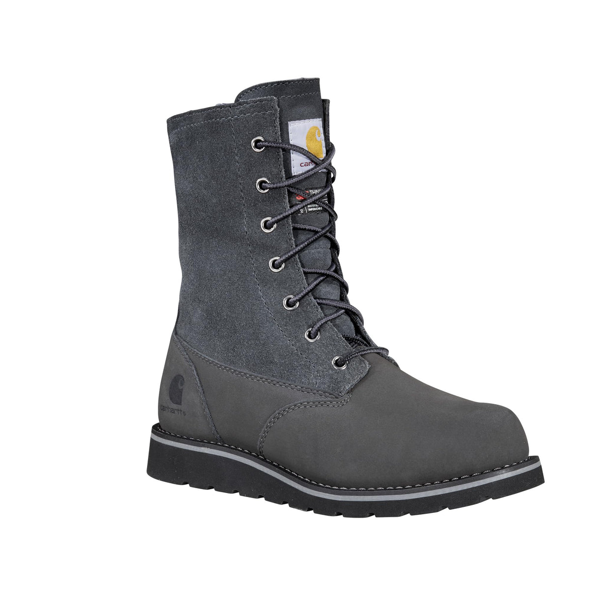 Carhartt Women's FW8089-W Waterproof 8" Sherpa Lined Fold Down Winter Wedge Boot, Dark Grey - 9 M