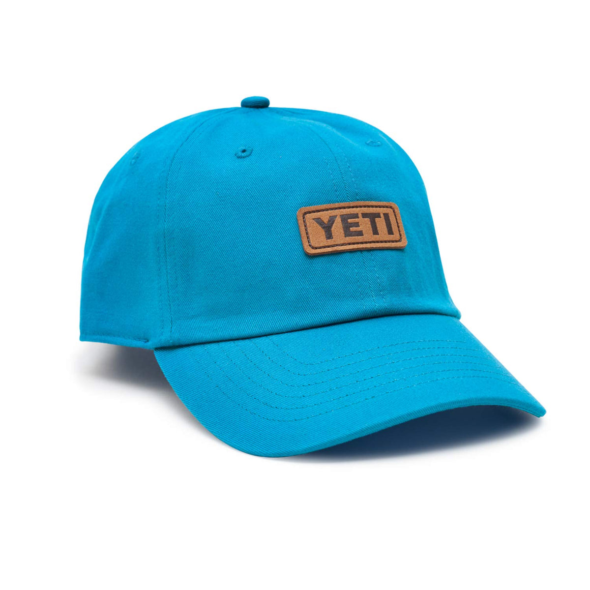 YETI Leather Logo Badge Soft Crown Hat with Bureo Brim One Size Aquifer Blue