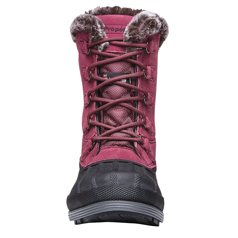 Propét Women's Lumi Tall Lace Snow Boot, Berry, 8.5 Medium US