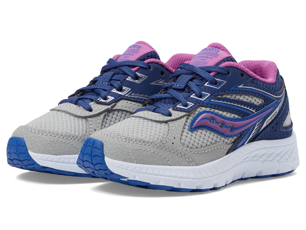 Saucony Girl's Cohesion 14 LTT (Little Kid/Big Kid) Navy/Grey/Grape 4 Big Kid M