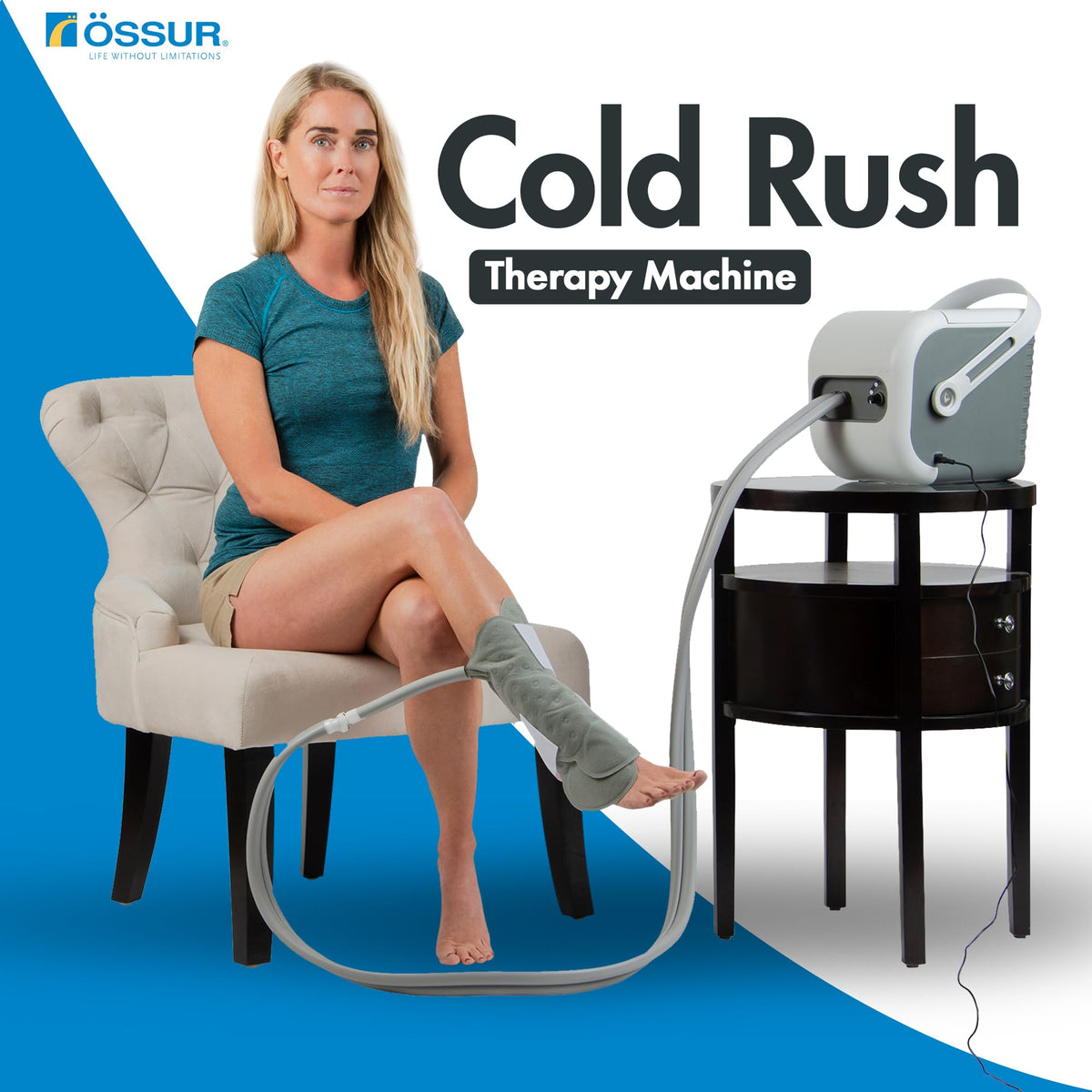 Ossur Cold Rush Therapy Machine System with Knee Pad - Ergonomic, Adjustable Knee Ice Pack Wrap - Quiet, Lightweight Ice Pack for Knee - Strong Cryotherapy Ice Machine for Knee After Surgery