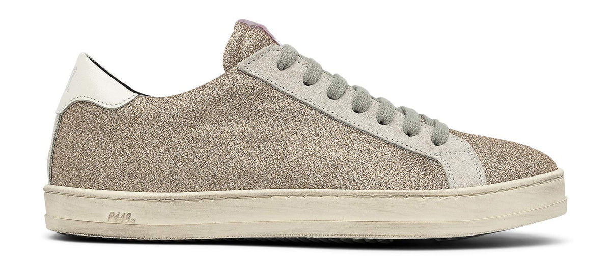 P448 Women's John Platinum Glitter Leather Low-Top Italian Sneaker