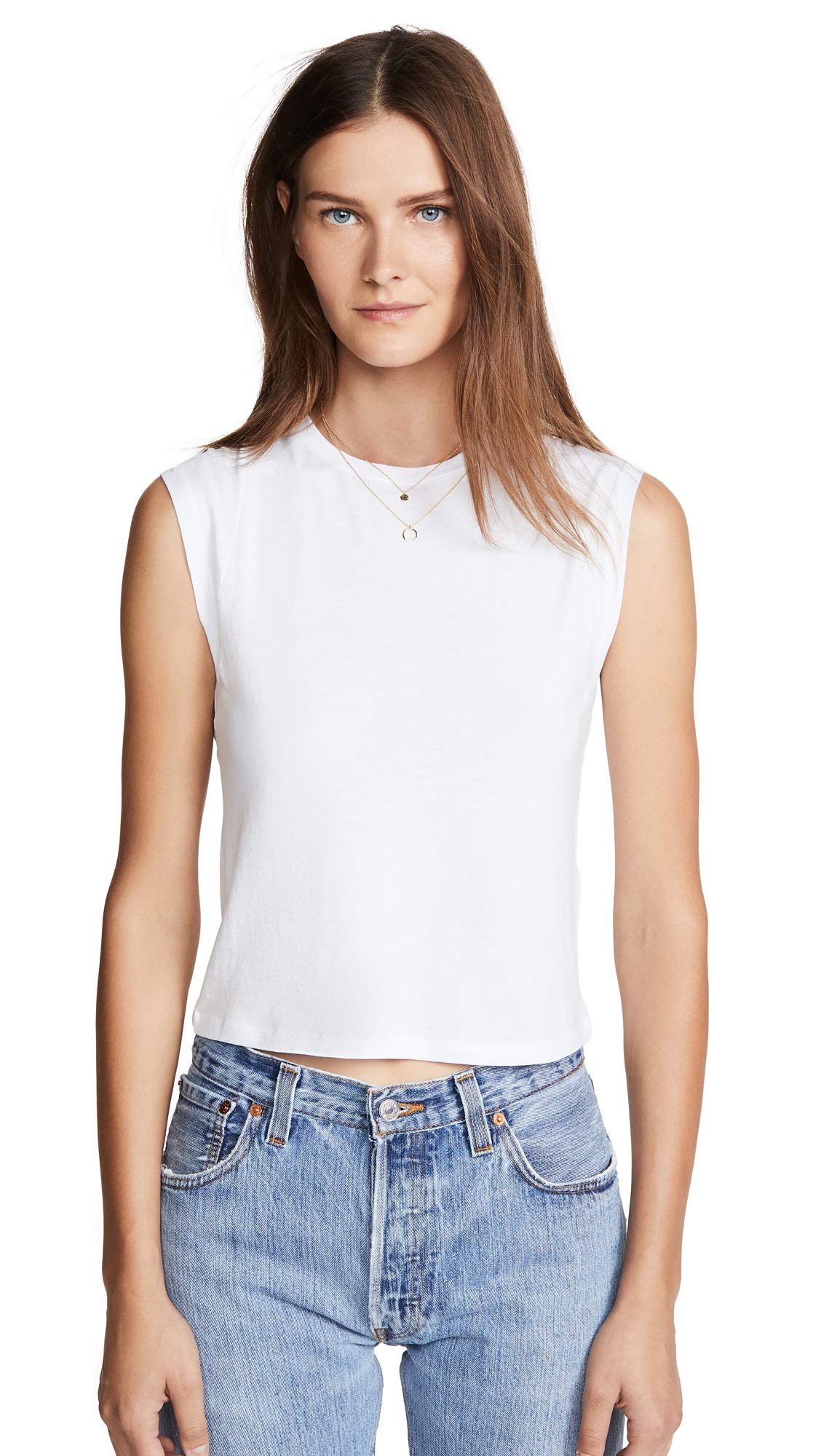 FRAME Women's Le High Rise Muscle Tee, Blanc, White, S