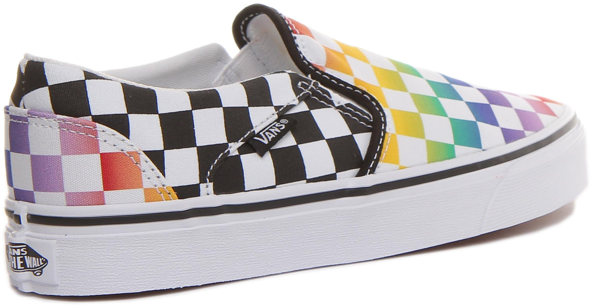 Vans Women's Asher Sneaker, Rainbow Check Black White, 9