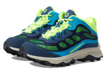 Merrell Moab Speed Mid Waterproof Hiking Boot, Navy/HI VIZ, 2.5 Wide US Unisex Big_Kid