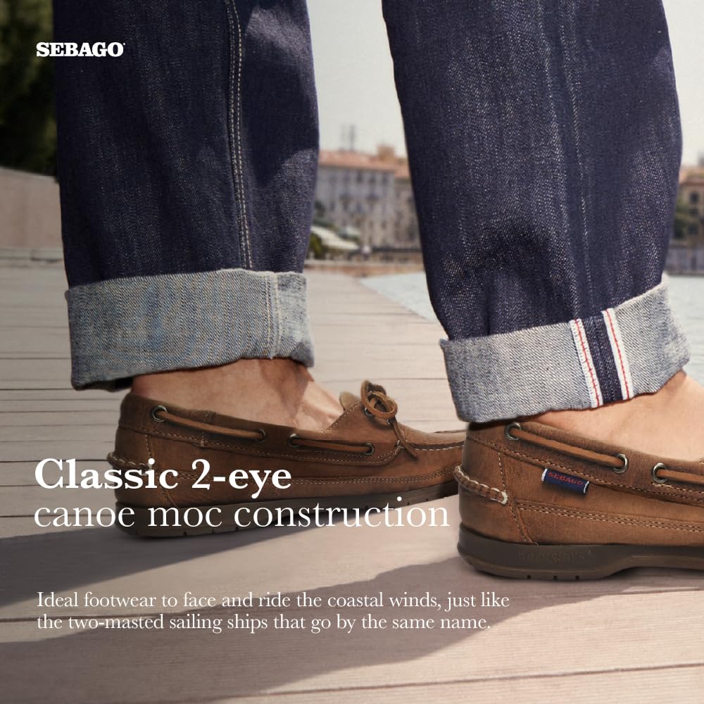 Sebago Schooner Saddler's Leather Boat Shoes - Waterproof Moccasins for Men Featuring Leather Sock Lining, and Non-Marking, Slip-Resistant Outsoles, Brown Tan - 8.5 Regular