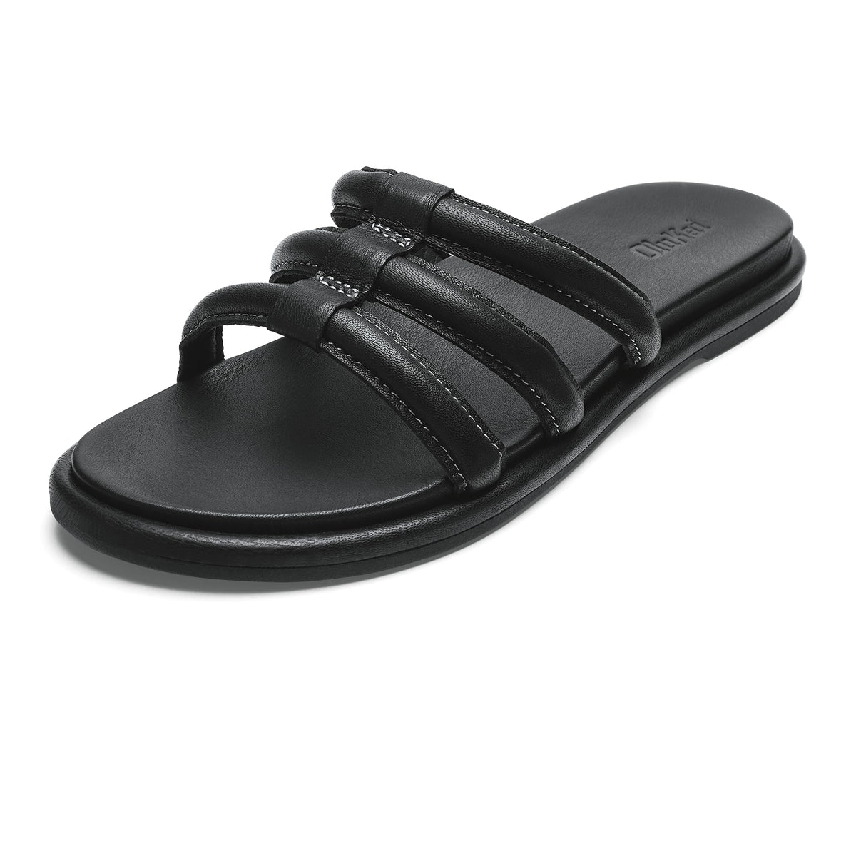 OLUKAI Tiare Women's Slide Sandals, Premium Leather & Stylish Design, All-Day Comfort & Support, Black/Black, 9