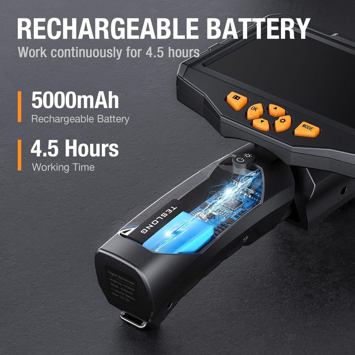 Teslong Inspection Camera, Dual Lens Borescope Camera with Light, NTS300 5" IPS Industrial Endoscope, 1080P Waterproof Flexible Mechanic Fiber Optic Snake Scope Cam for Wall Automotive Engine (3.3FT)