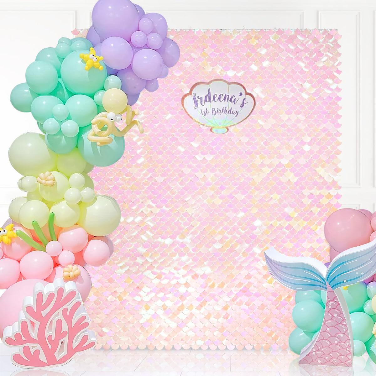 Shimmer Wall Backdrop Mermaid Panel - Glitter Panels 4ftx6ft Fish Scales Balloons Kit for Birthday Anniversary Engagement Bachelorette Parties Decorations