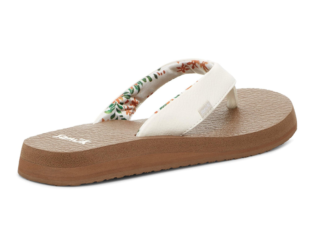 Sanuk Yoga Mat Vintage Floral | Flip Flops for Women | Yoga Sandals For Women | Women's Beach Sandals | Memory Foam Footbed, White, 11