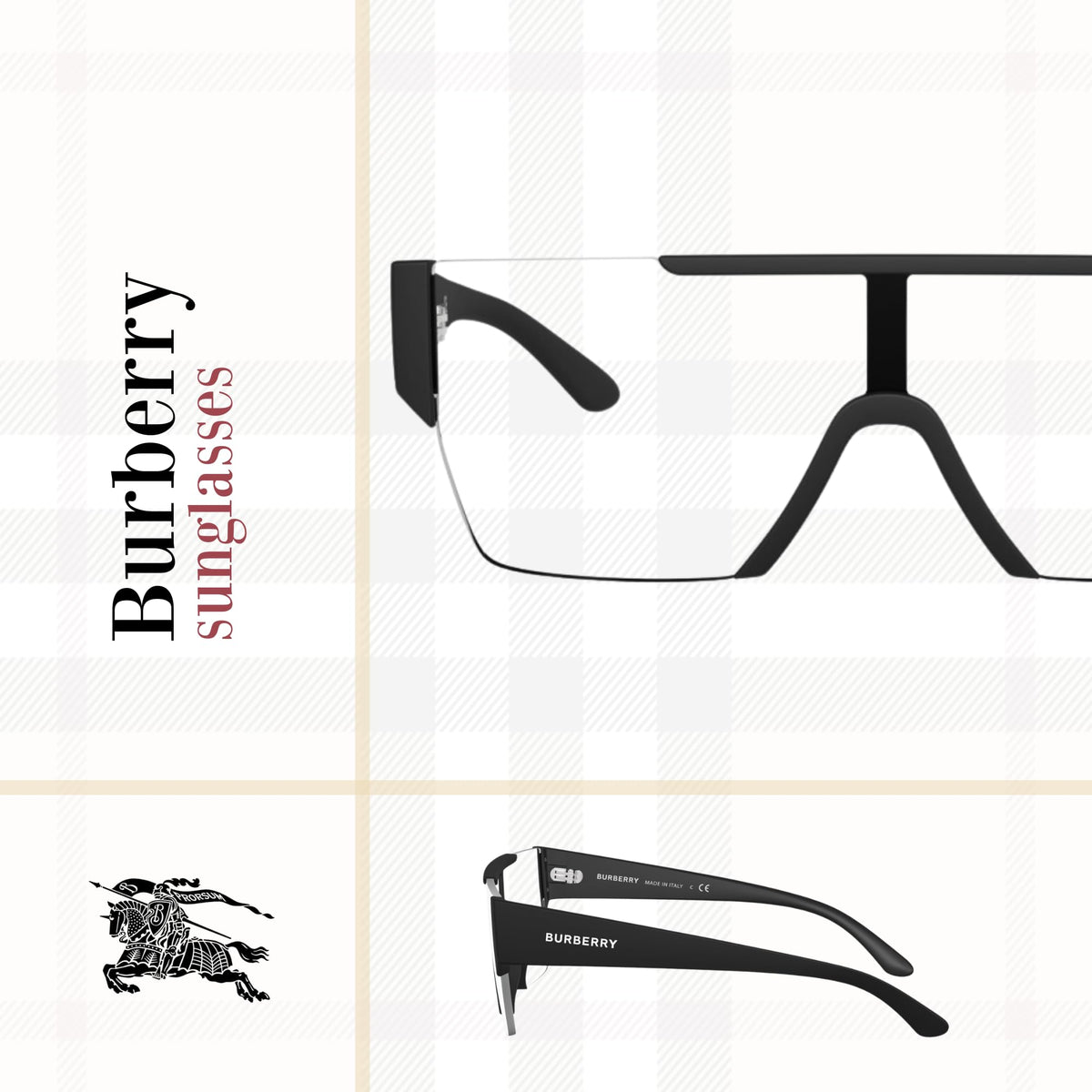 BE4291 34641W 38MM Matte Black/Clear Rectangular Sunglasses for Men + BUNDLE with Designer iWear Eyewear Kit