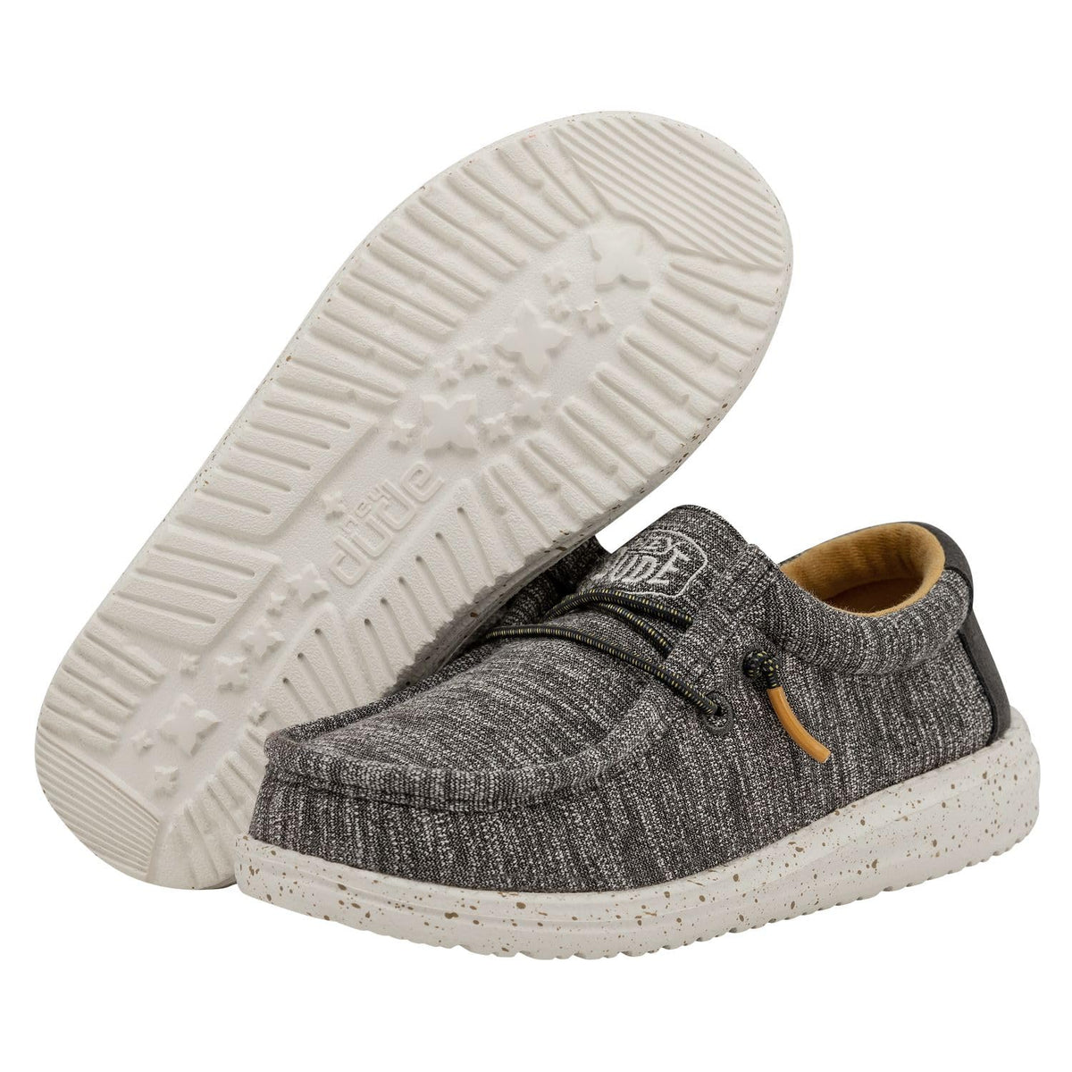 HEYDUDE Boy's Wally Youth Stretch Taupe Size 3 | Kids Shoes | Kids Slip-on Loafers | Comfortable & Light-Weight