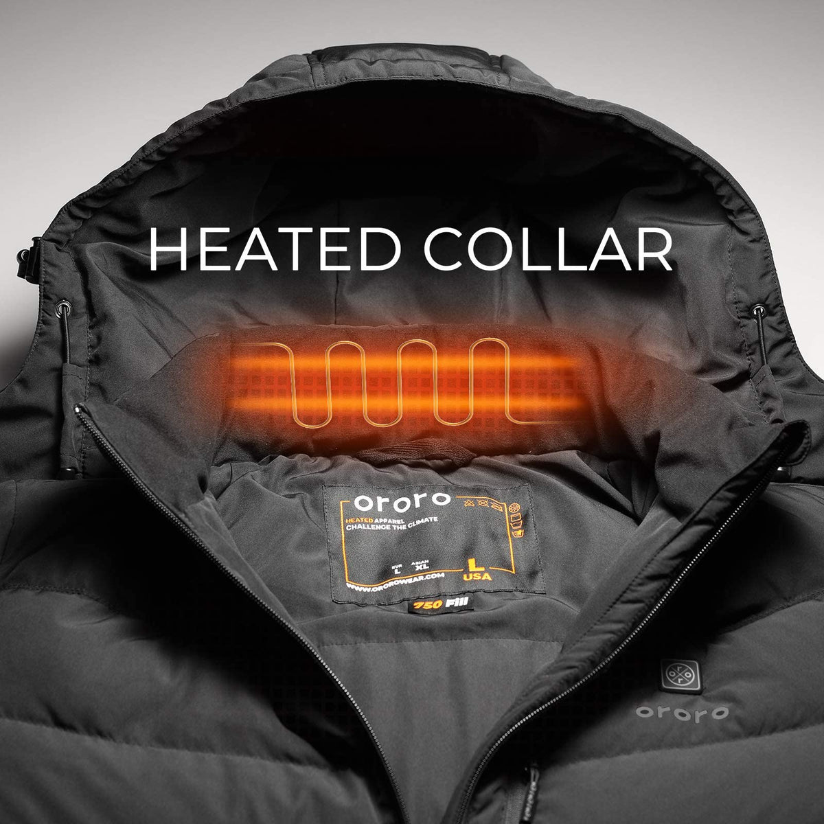 ORORO Men's Heated Jacket with Heated Collar and 90% Down Insulation (Battery Included) - Black (M)