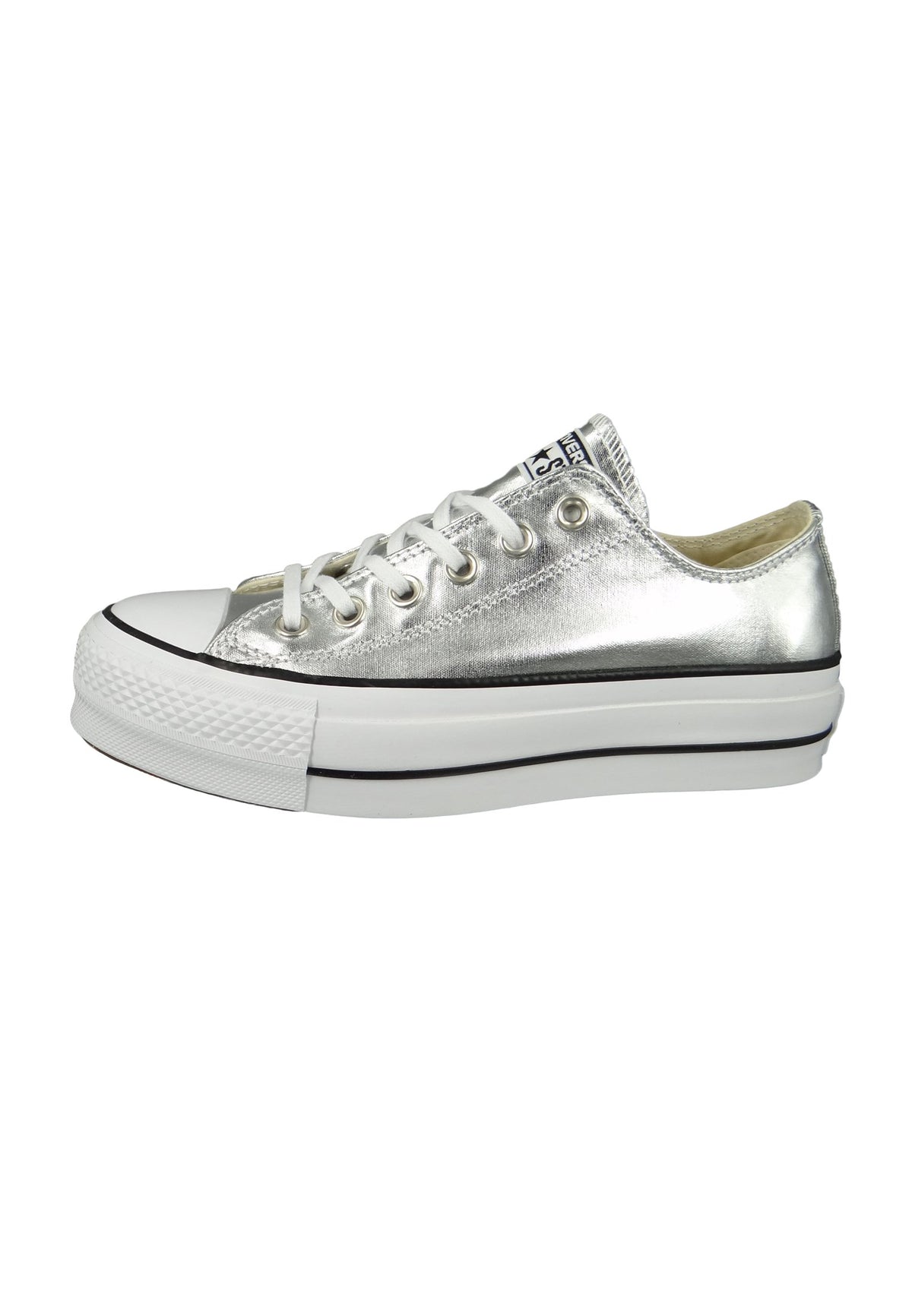 Converse Women's Chuck Taylor All Star Metallic Platform Low Top Sneaker, Silver/Black/White, 6.5 M US