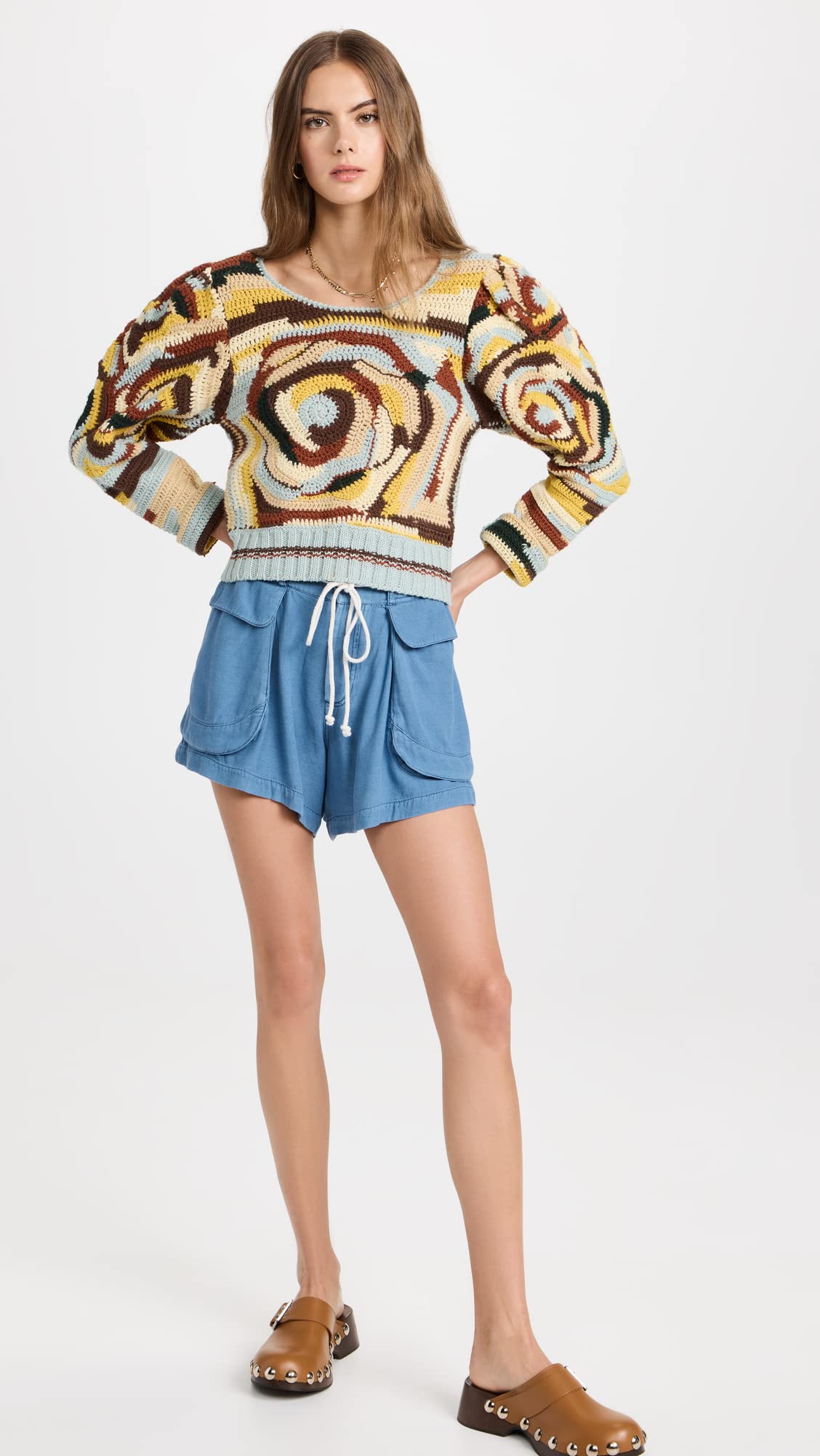 Free People Women's Off Shore Utility Shorts, Mediterranean, Blue, M