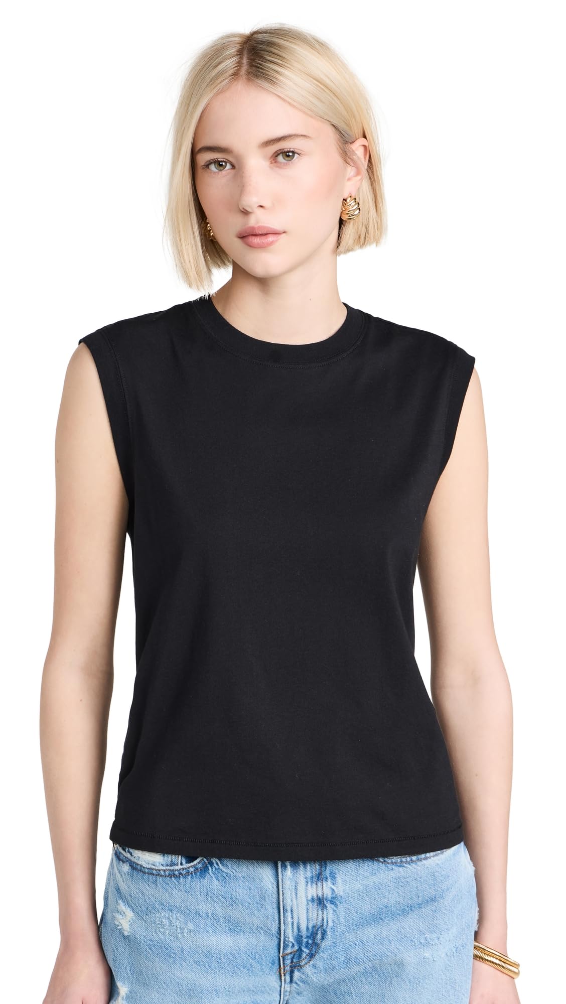 FRAME Women's Muscle Crew Tank, Black, XXS