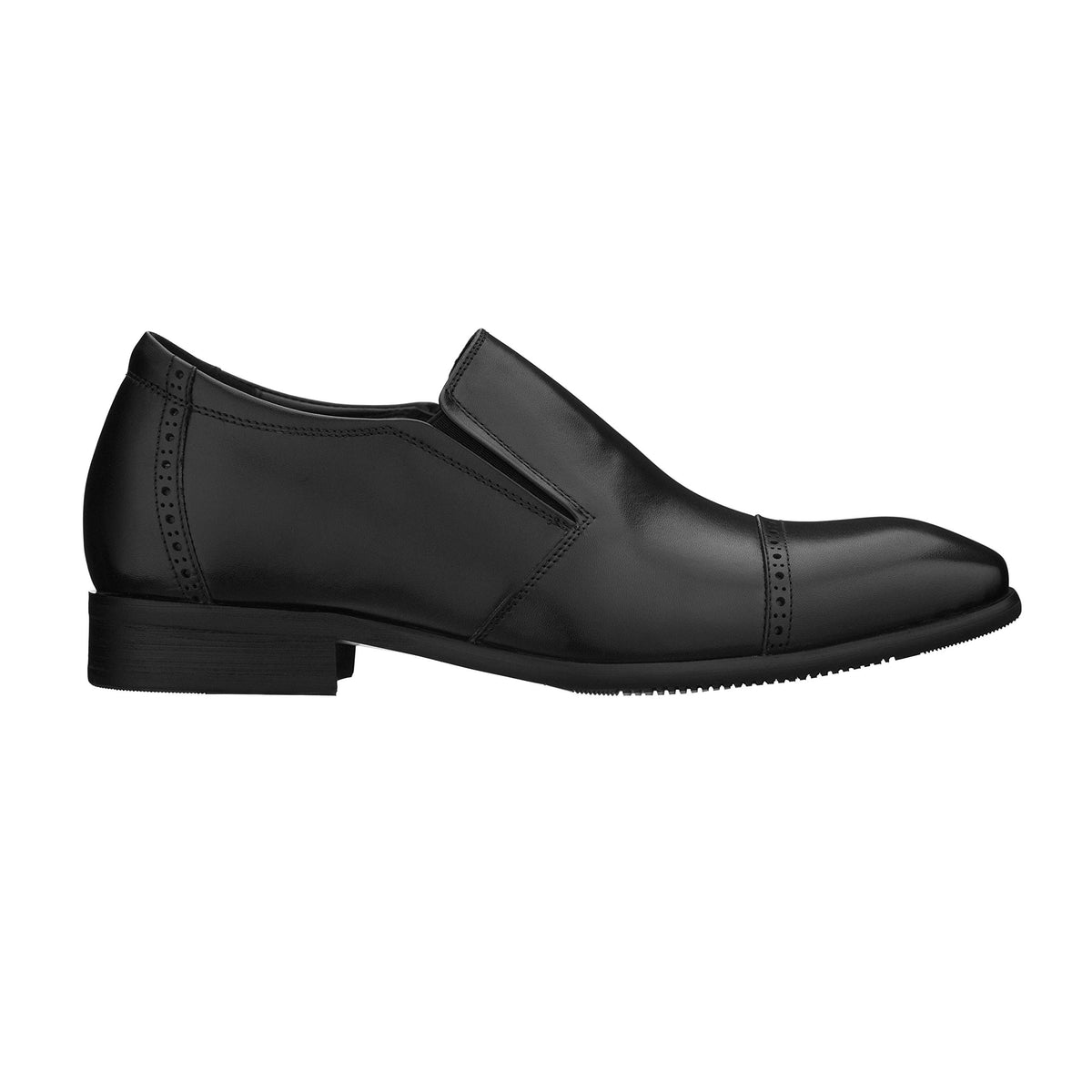 CALTO Men's Invisible Height Increasing Elevator Shoes - Black Leather Slip-on Formal Dress Loafers- 2.4 Inches Taller - Y6115 - Size 9 D(M) US