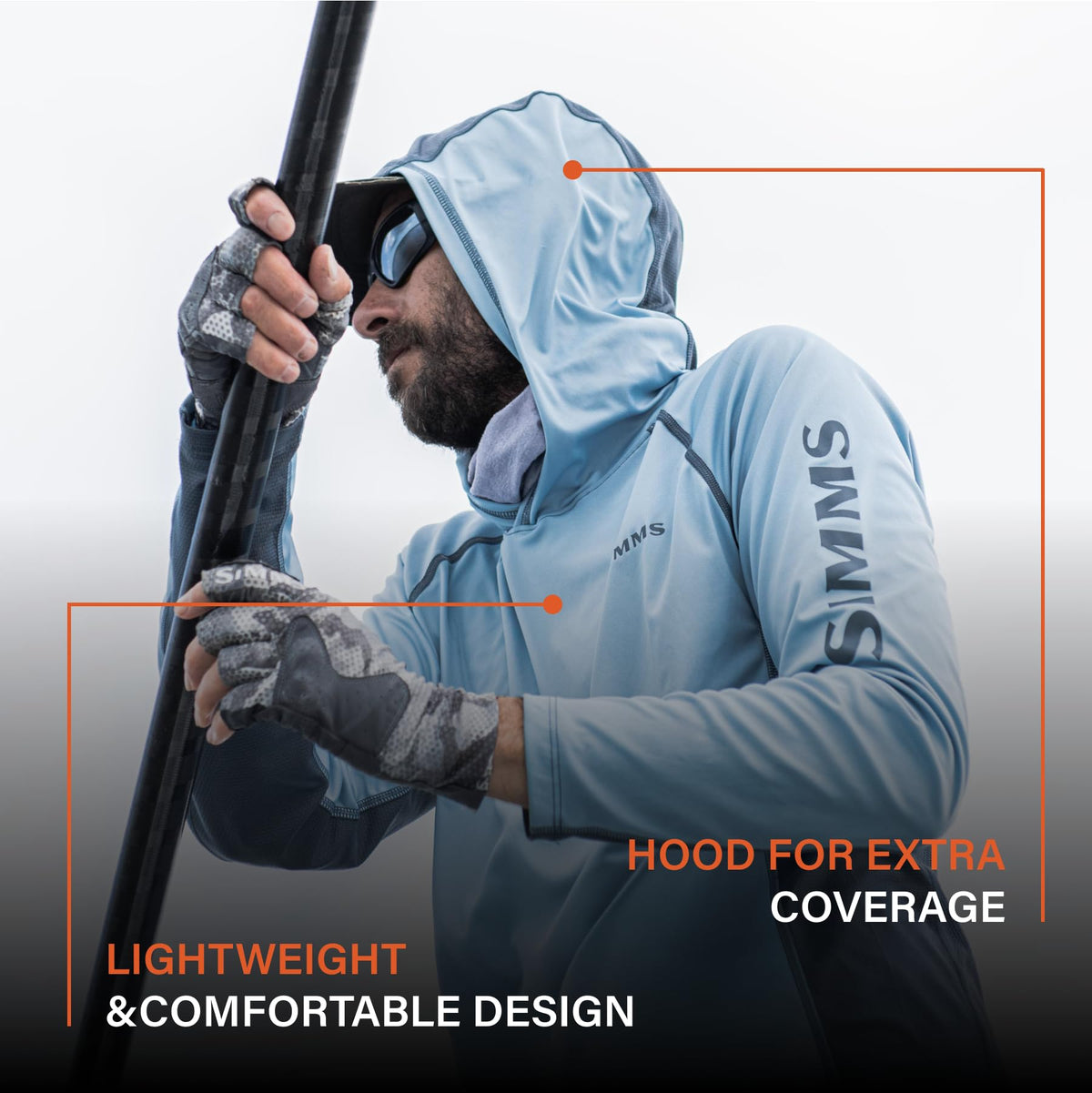 Simms Challenger Solar Hoody for Men - UPF 30+ Long Sleeve Fishing Sun Shirt with Hood, Breathable & Moisture-Wicking Fabric, (Sea Breeze Daze/White, Large)