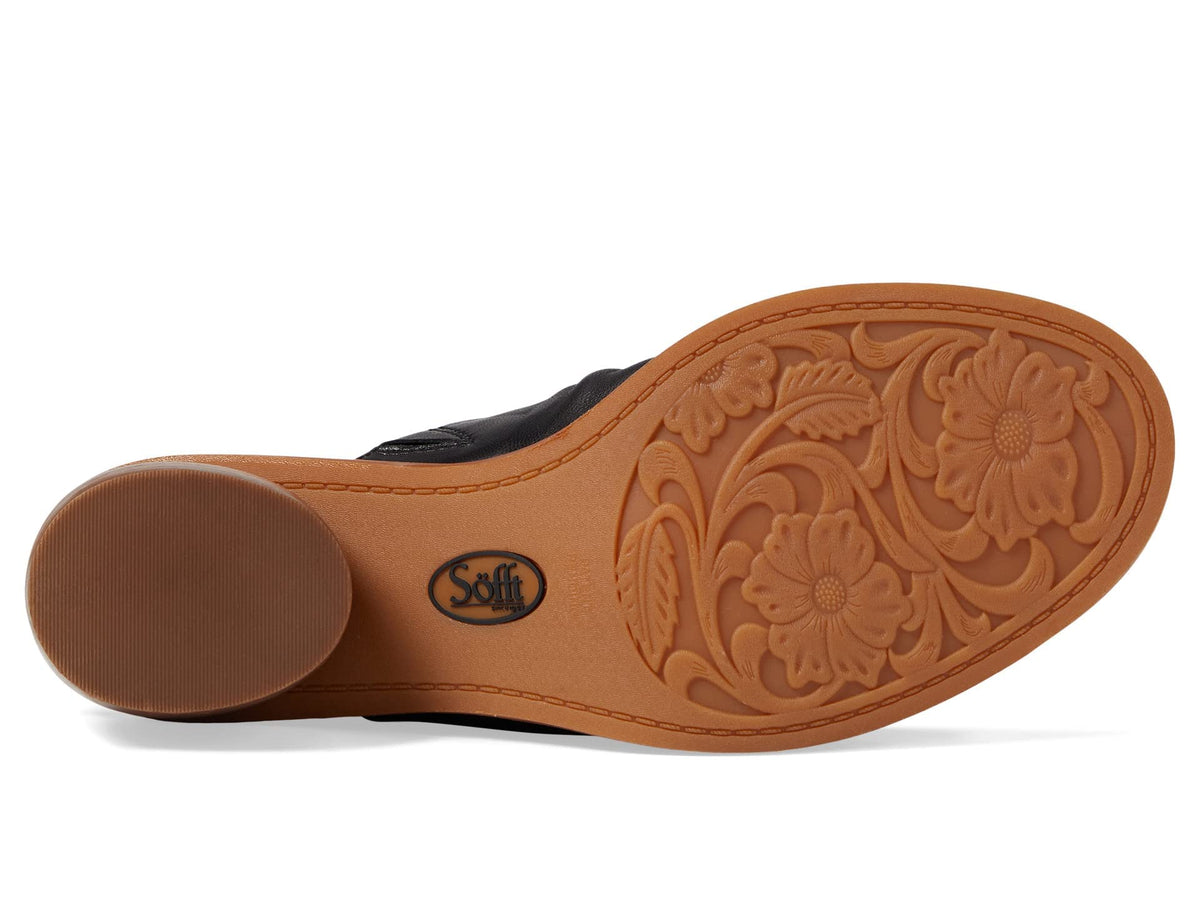 Sofft Chrissie - Heels for Women - Supple Ruched Leather Upper - Round Open Toe - Rounded Stacked Heel Black 11 M (B)