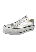 Converse Women's Chuck Taylor All Star Metallic Platform Low Top Sneaker, Silver/Black/White, 6.5 M US