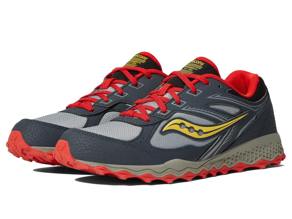 Saucony Cohesion TR14 Lace to Toe Trail Running Shoe, Navy/Grey/RED, 5.5 US Unisex Big Kid